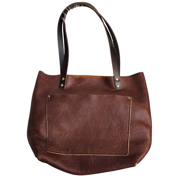 Portland Leather Goods Brown Pebbled Full Grain Leather Tote Bag Hobo 12×15 - Picture 2 of 12